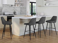 Donkergrijze fluwelen zitplaatsen, barkrakrukken en metalen poten (x4) - afbeelding 1 van  9