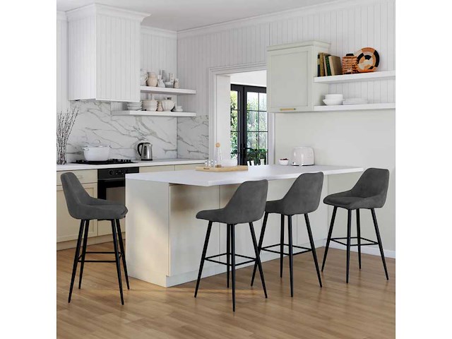 Donkergrijze fluwelen zitplaatsen, barkrakrukken en metalen poten (x4) - afbeelding 2 van  9