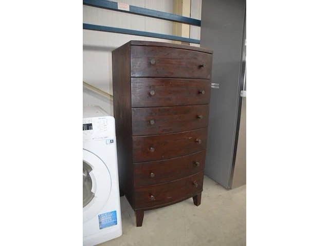 Donkerkleurige houten ladenkast 6 laden - afbeelding 4 van  5