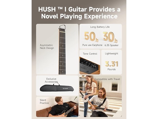 Donner hush-i travel guitar draagbare ultralichte & stille prestaties - afbeelding 5 van  6