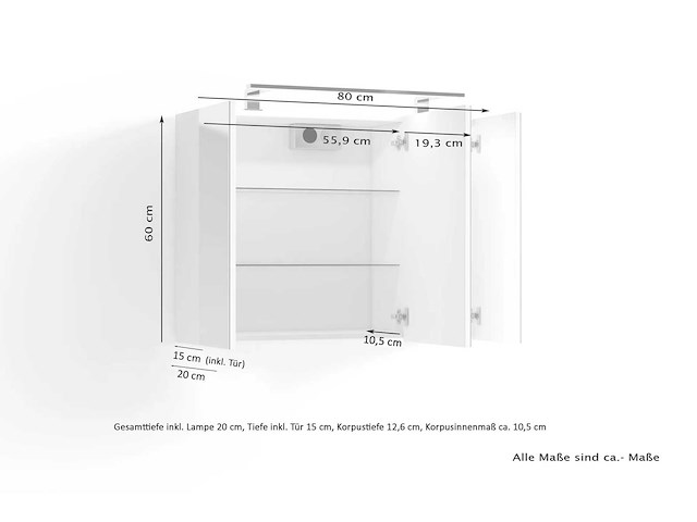 Doorliving spree spiegelkast / matt antraciet carrosserie met spiegeldeuren - afbeelding 3 van  4