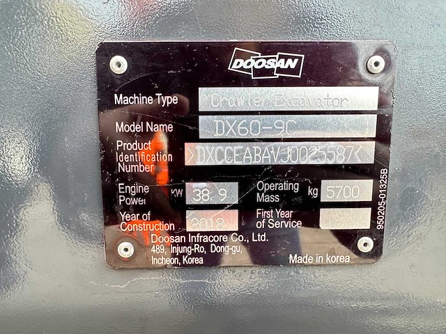 Doosan - 2018 - dx60-9 - midigraafmachine - afbeelding 35 van  40