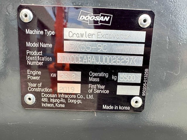 Doosan - 2019 - dx55-9c - midigraafmachine - afbeelding 36 van  41