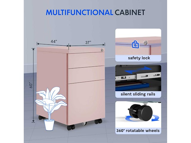 Dossierkast - rollende sokkel - mobiel kantoorkastje met 3 lades - afbeelding 3 van  7