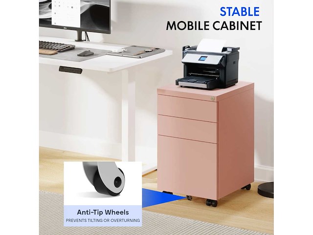 Dossierkast - rollende sokkel - mobiel kantoorkastje met 3 lades - afbeelding 4 van  7