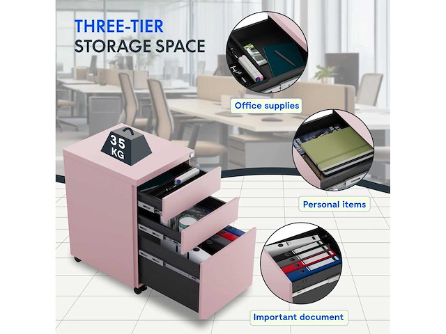 Dossierkast - rollende sokkel - mobiel kantoorkastje met 3 lades - afbeelding 6 van  7