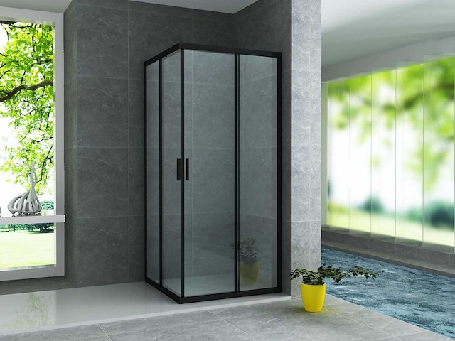 Douche hoekinstap mat zwart 90x90 - douche & badwand - afbeelding 1 van  1