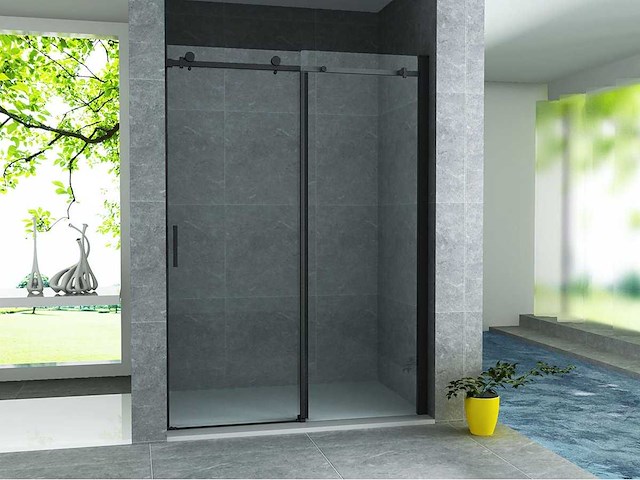 Douche schuifdeur in nis 8mm 140x200cm 8mm mat zwart - afbeelding 1 van  2