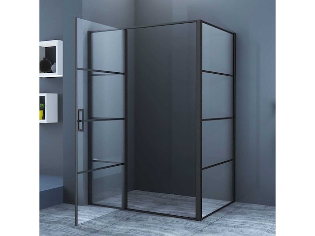 Douchecabine - 120x90 - mat zwart - rechthoek - draaideur - 8mm veiligheidsglas - afbeelding 2 van  3