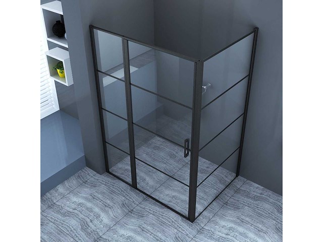 Douchecabine - 140x90 - mat zwart - rechthoek - draaideur - 8mm veiligheidsglas - afbeelding 2 van  3