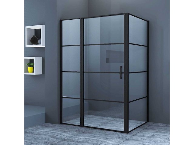 Douchecabine - 140x90 - mat zwart - rechthoek - draaideur - 8mm veiligheidsglas - afbeelding 1 van  2