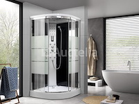 Douchecabine halfrond - witte bodemplaat met zilverkleurig frame 90x90x215 cm - afbeelding 1 van  1