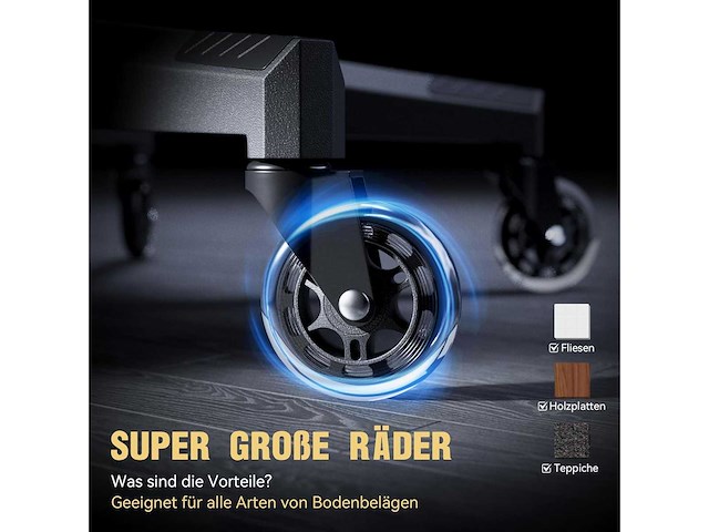 Dowinx gamingstoel, bureaustoel met grote, ultra-gladde wielen - blauw en zwart - afbeelding 2 van  5