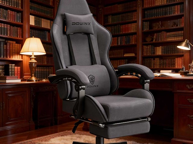 Dowinx stoffen gamingstoel met veerkussen - grijs - afbeelding 1 van  2