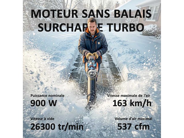 Draadloze bladblazer met borstelloze motor 900w batterij 36v (2x4,0ah) krachtige 15,2 m³/min oranje en zwart - afbeelding 4 van  5