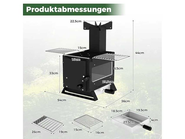 Draagbare houtovenoven met pan en grill voor kamperen - afbeelding 5 van  6