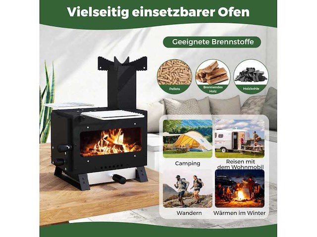 Draagbare houtovenoven met pan en grill voor kamperen - afbeelding 6 van  6