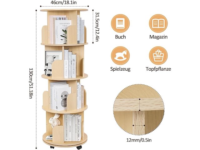 Draaibaar boekenrek 4 etages - afbeelding 2 van  4