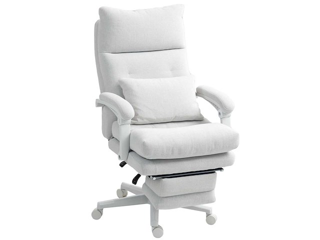 Draaibare fauteuil, linnen look, hoogte verstelbaar, 160° leuning, voetsteun, crèmewit - afbeelding 2 van  5