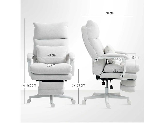 Draaibare fauteuil, linnen look, hoogte verstelbaar, 160° leuning, voetsteun, crèmewit - afbeelding 3 van  5