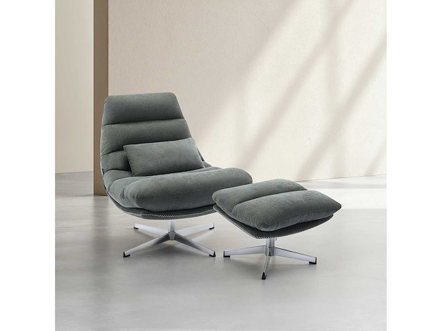 Draaibare fauteuil met voetsteun van stof en verchroomd metaal - sparrengroen - afbeelding 2 van  8
