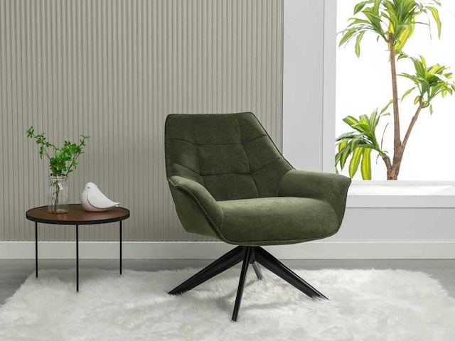 Draaibare fauteuil van kaki stof - afbeelding 1 van  8
