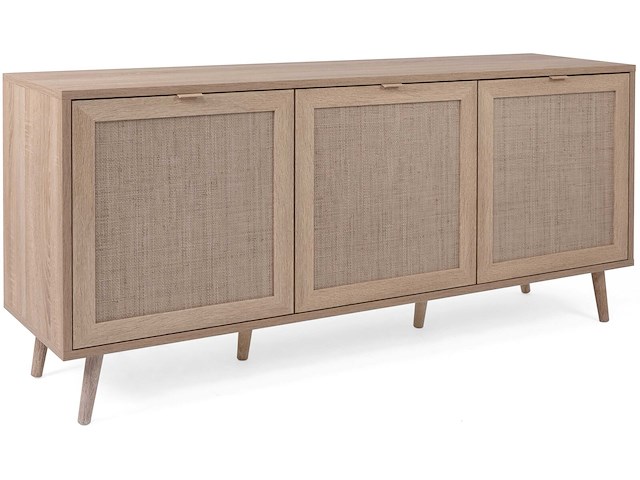 Dressoir bilal 150cm 3 deuren - eik/geprint rafia - afbeelding 5 van  7