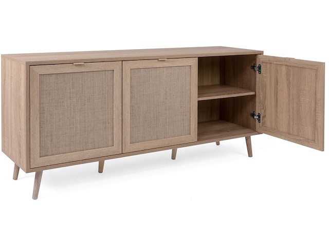 Dressoir bilal 150cm 3 deuren - eik/geprint rafia - afbeelding 6 van  7