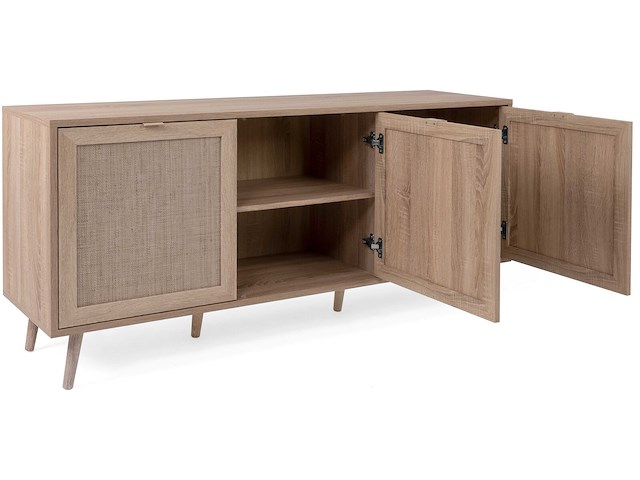 Dressoir bilal 150cm 3 deuren - eik/geprint rafia - afbeelding 7 van  7