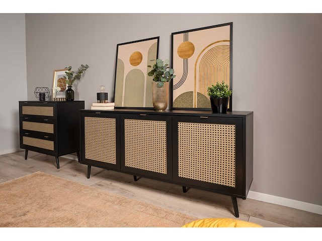 Dressoir daka 150cm 3 deuren - zwart/beige - afbeelding 2 van  7