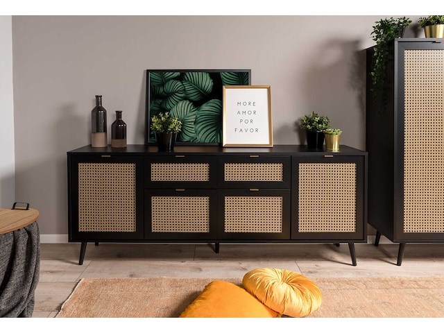Dressoir daka 180cm 4 deuren & 2 lades - zwart/beige - afbeelding 2 van  7