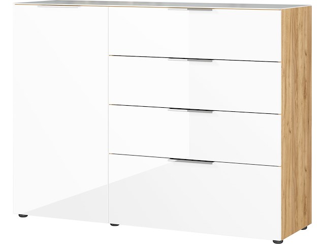 Dressoir dudek 134cm met 4 lades & 1 deur - wit/eik - afbeelding 1 van  5