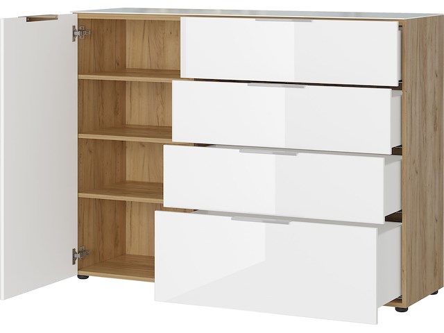 Dressoir dudek 134cm met 4 lades & 1 deur - wit/eik - afbeelding 2 van  5