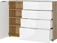 Dressoir dudek 134cm met 4 lades & 1 deur - wit/eik - afbeelding 2 van  5