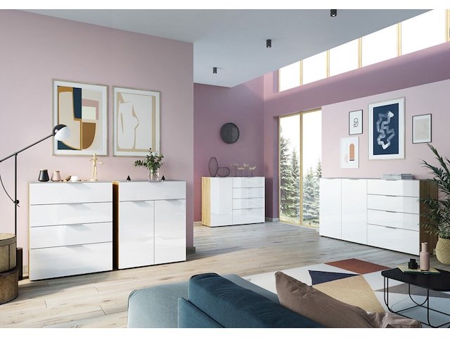 Dressoir dudek 134cm met 4 lades & 1 deur - wit/eik - afbeelding 4 van  5