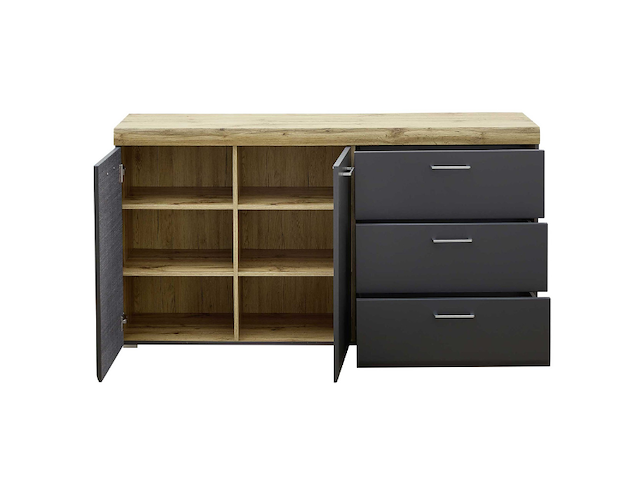 Dressoir enso 2 deuren & 3 lades - antraciet/eik - afbeelding 2 van  3