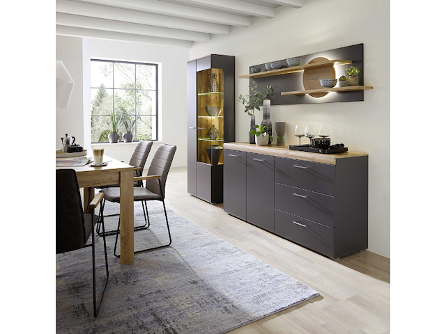 Dressoir enso 2 deuren & 3 lades - antraciet/eik - afbeelding 3 van  3