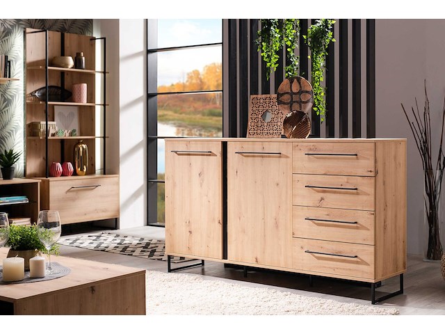 Dressoir hoggas 159cm 4 deuren & 2 lades - eik - afbeelding 1 van  7