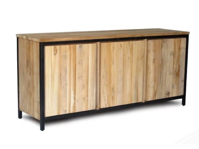 Dressoir in teak met metalen frame zwart - afbeelding 1 van  4