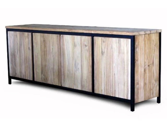 Dressoir in teak met metalen frame zwart - afbeelding 1 van  2