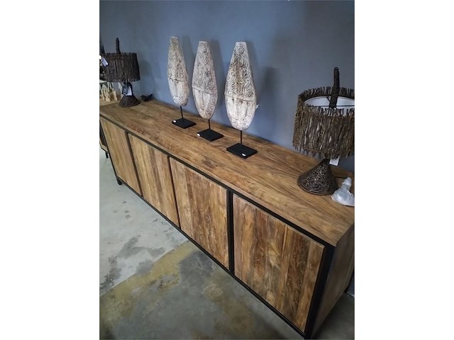 Dressoir in teak met metalen frame zwart - afbeelding 2 van  2