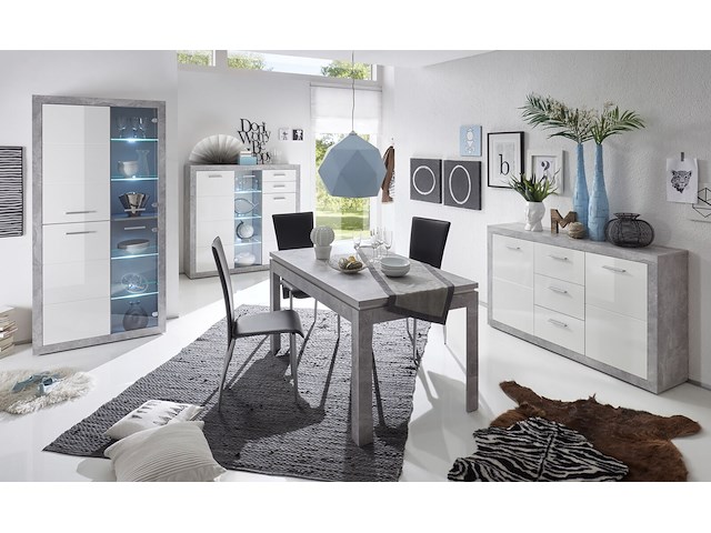 Dressoir inga 147 cm met 2 deuren & 3 lades - beton/wit - afbeelding 1 van  2