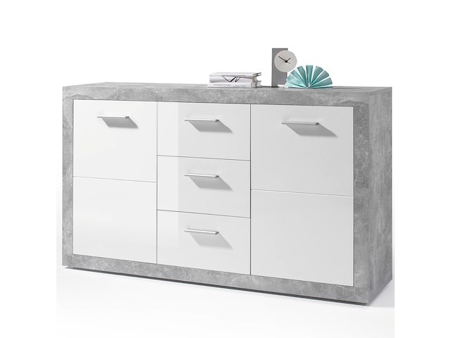 Dressoir inga 147 cm met 2 deuren & 3 lades - beton/wit - afbeelding 2 van  2