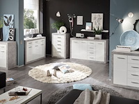 Dressoir inga 152 cm met 3 deuren & 4 lades - beton/wit - afbeelding 1 van  2
