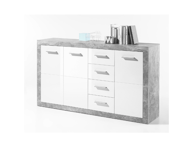 Dressoir inga 152 cm met 3 deuren & 4 lades - beton/wit - afbeelding 2 van  2