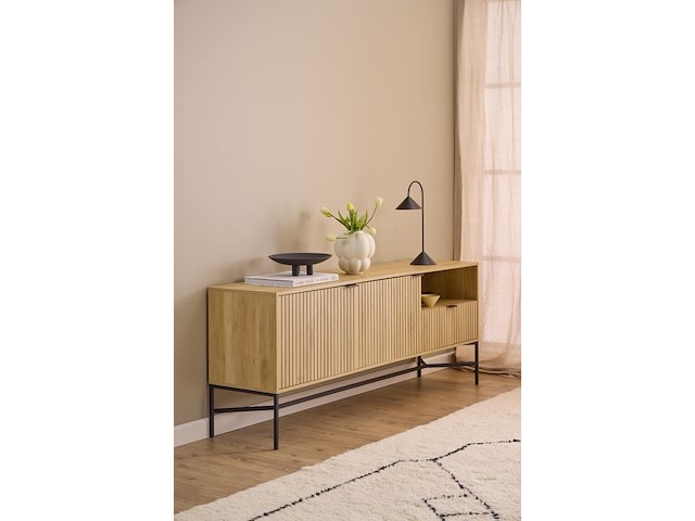 Dressoir jaipur - 180x40x70cm - 2 deuren & 1 lade - eikdecor - afbeelding 1 van  7