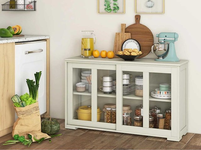 Dressoir, keukenkast met schuifdeuren van glas en verstelbare plank - afbeelding 1 van  7