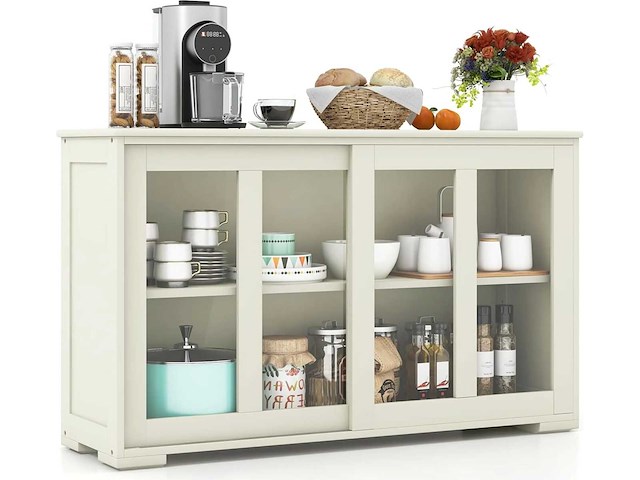 Dressoir, keukenkast met schuifdeuren van glas en verstelbare plank - afbeelding 3 van  7