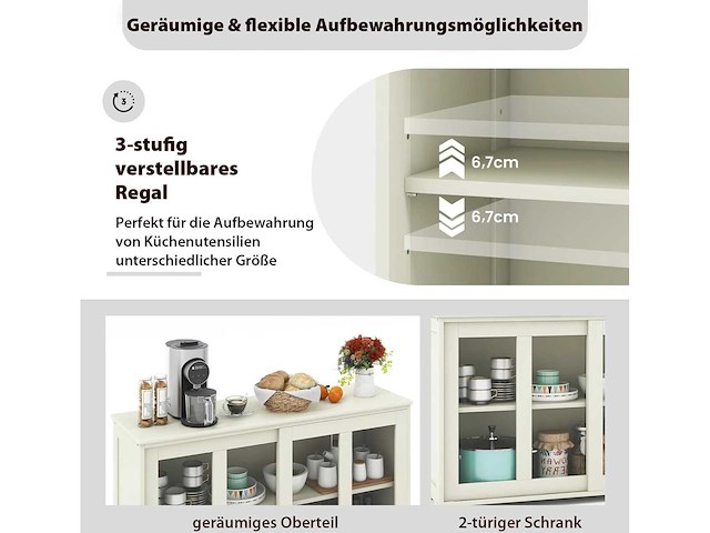 Dressoir, keukenkast met schuifdeuren van glas en verstelbare plank - afbeelding 5 van  7
