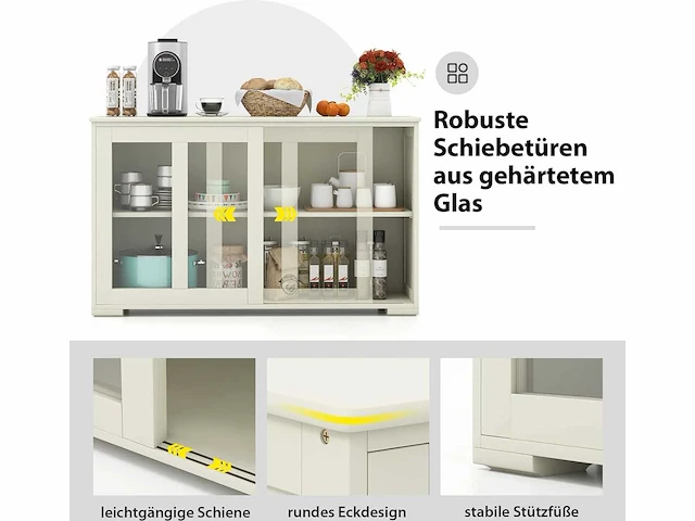 Dressoir, keukenkast met schuifdeuren van glas en verstelbare plank - afbeelding 6 van  7